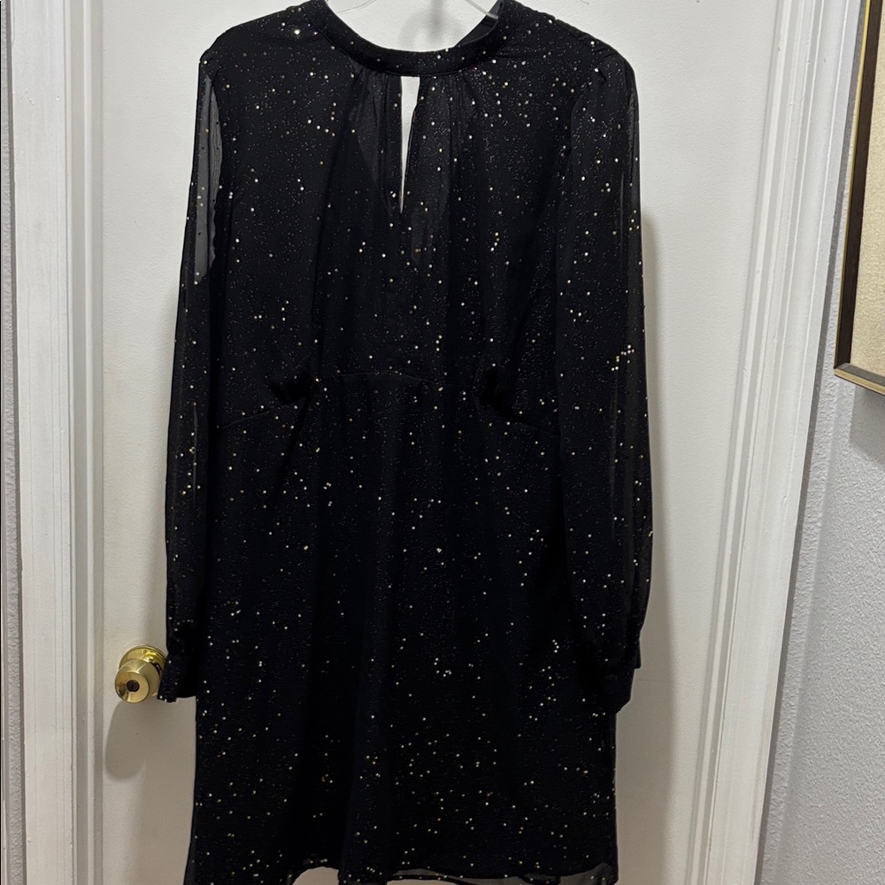 Warehouse Black Dress with Gold Accents